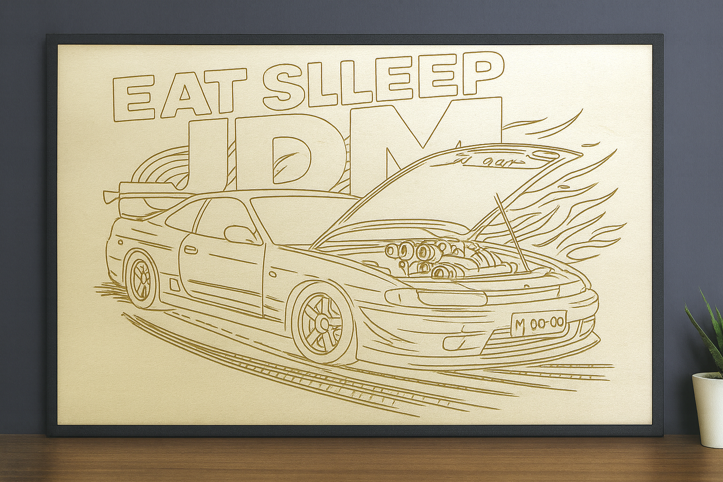 Eat Sleep JDM – Nissan Silvia S14 (Zenki) Holzbild • Handgefertigt & Lasergraviert in Deutschland