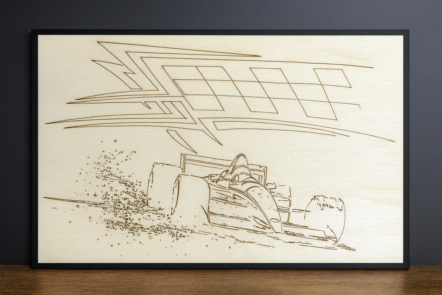 Racing F1 – Lasergraviertes Holzbild | Motorsport Wanddeko | Geschenk für Racing Fans