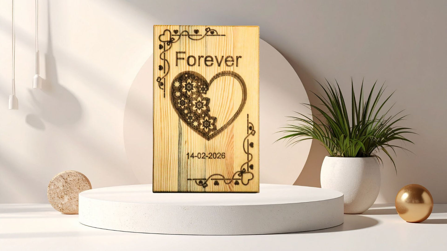 Forever – Floral Heart | Personalisiertes Holzbild mit Namen & Datum